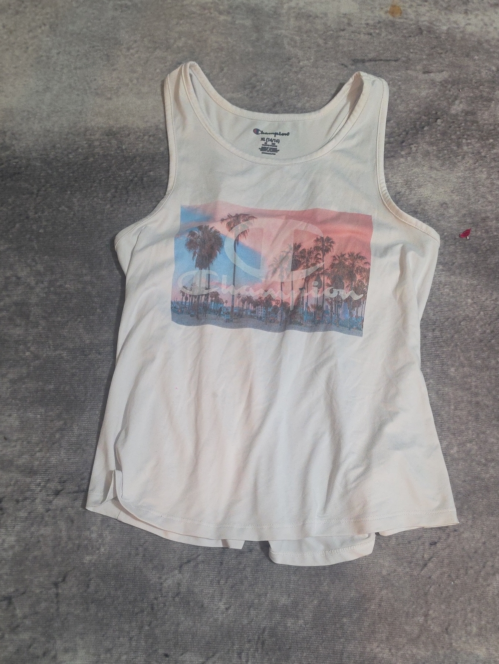 Champion White Tank with Pink and Blue Palm Print